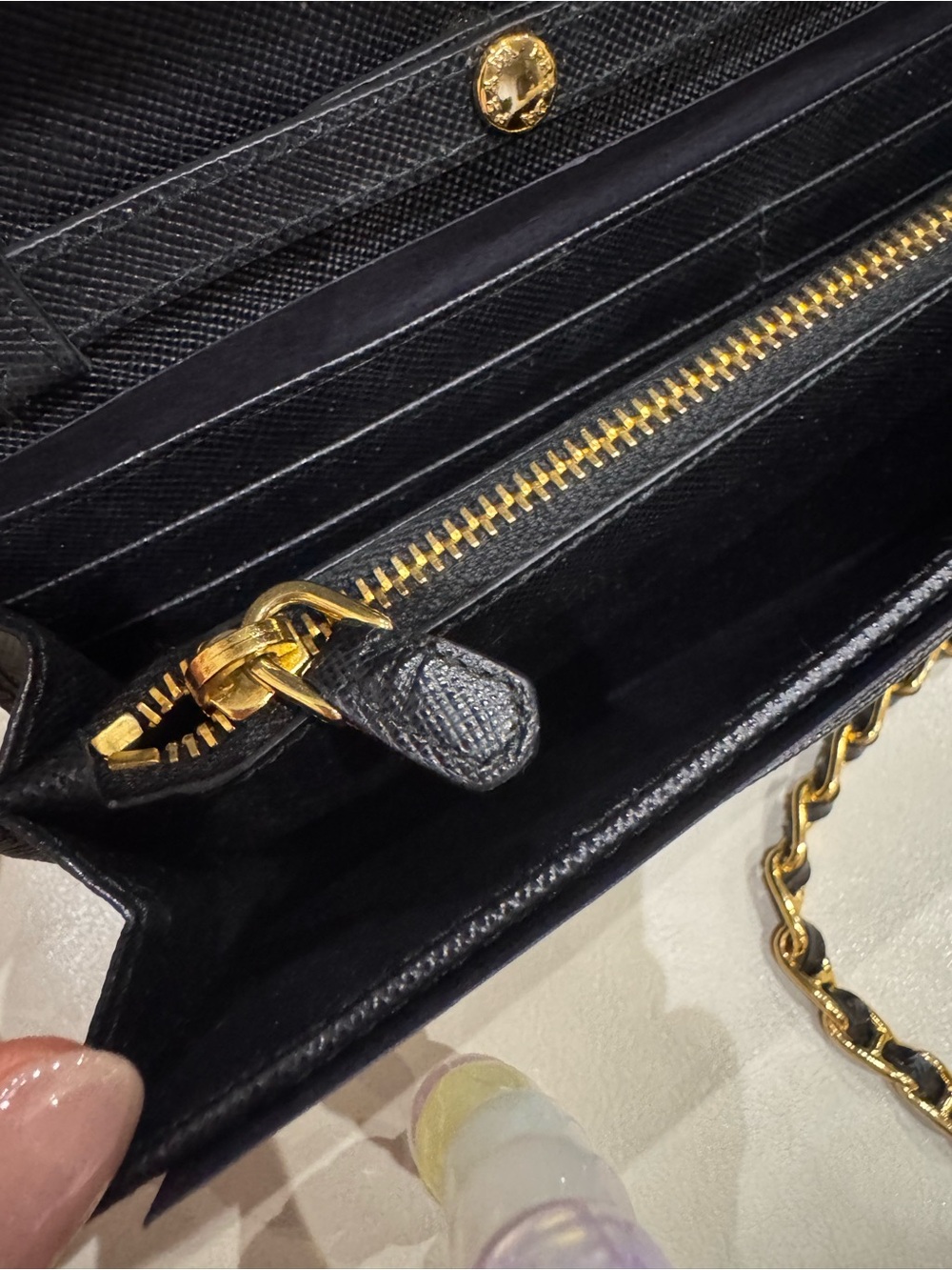 [Authentic] Prada Black Saffiano Leather Wallet on Chain with Gold Hardware - Picture 9 of 15